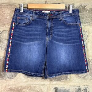 EV1 Alex Relaxed Denim Shorts Dark Wash Rainbow Side Embroidery Women's 8